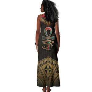 Ankh Eye of Horus Egypt Tank Maxi Dress Ancient Black Gold Hieroglyph Spirit - African Pride