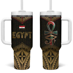 Ankh Eye of Horus Egypt Tumbler With Handle Ancient Black Gold Hieroglyph Spirit - African Pride