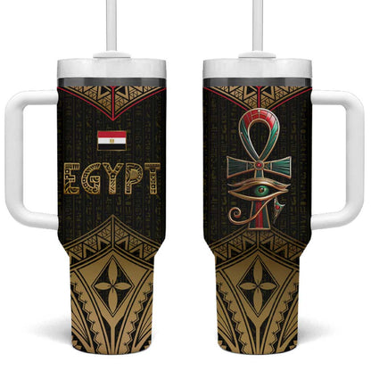 Ankh Eye of Horus Egypt Tumbler With Handle Ancient Black Gold Hieroglyph Spirit - African Pride