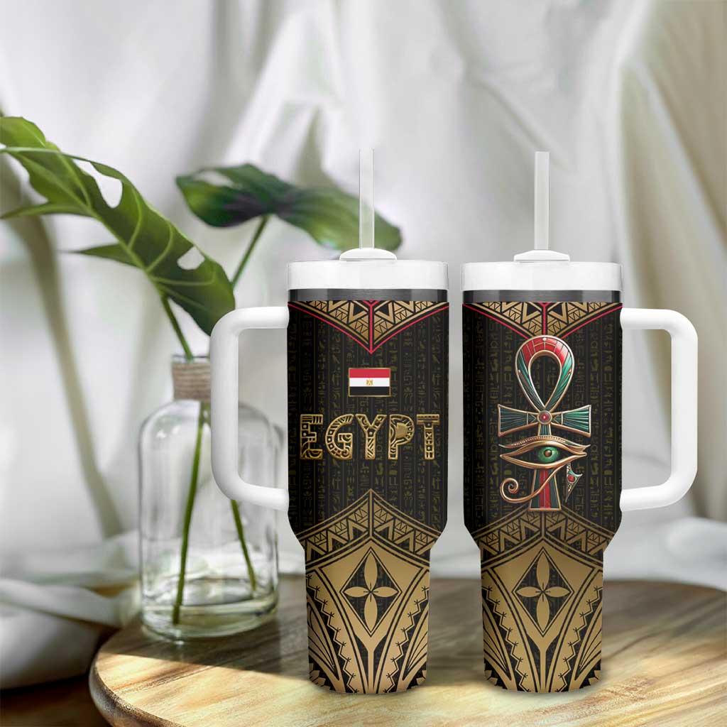 Ankh Eye of Horus Egypt Tumbler With Handle Ancient Black Gold Hieroglyph Spirit - African Pride
