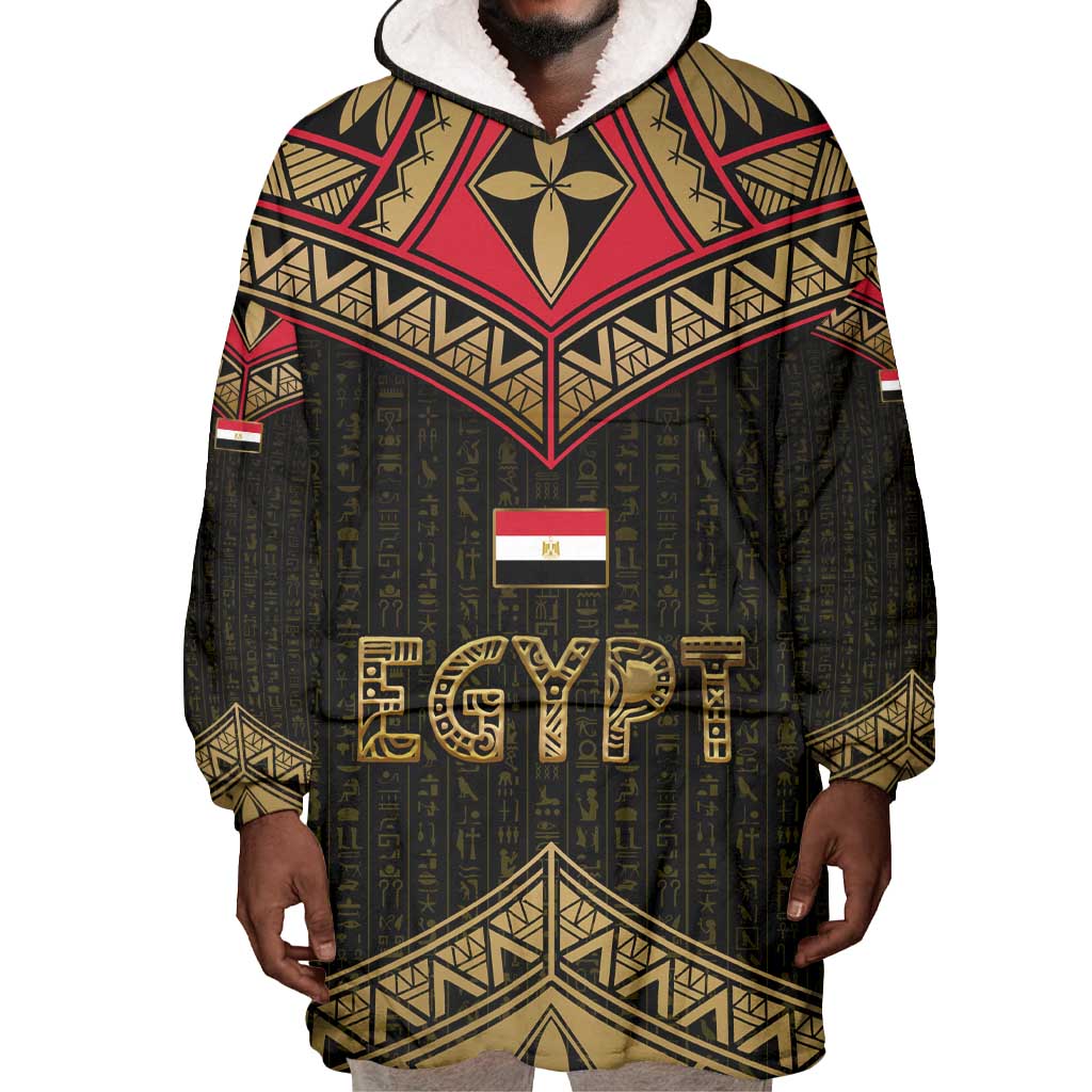 Ankh Eye of Horus Egypt Wearable Blanket Hoodie Ancient Black Gold Hieroglyph Spirit - African Pride