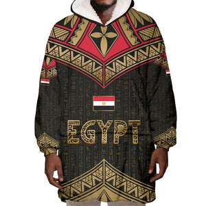 Ankh Eye of Horus Egypt Wearable Blanket Hoodie Ancient Black Gold Hieroglyph Spirit - African Pride