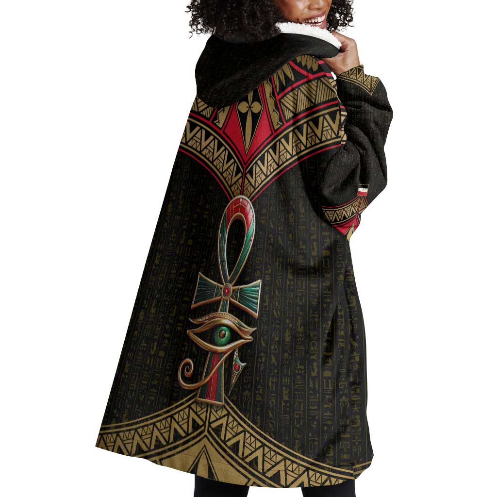 Ankh Eye of Horus Egypt Wearable Blanket Hoodie Ancient Black Gold Hieroglyph Spirit - African Pride