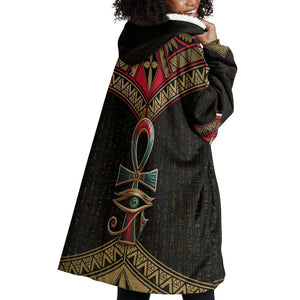 Ankh Eye of Horus Egypt Wearable Blanket Hoodie Ancient Black Gold Hieroglyph Spirit - African Pride
