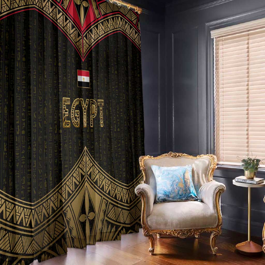 Ankh Eye of Horus Egypt Window Curtain Ancient Black Gold Hieroglyph Spirit - African Pride
