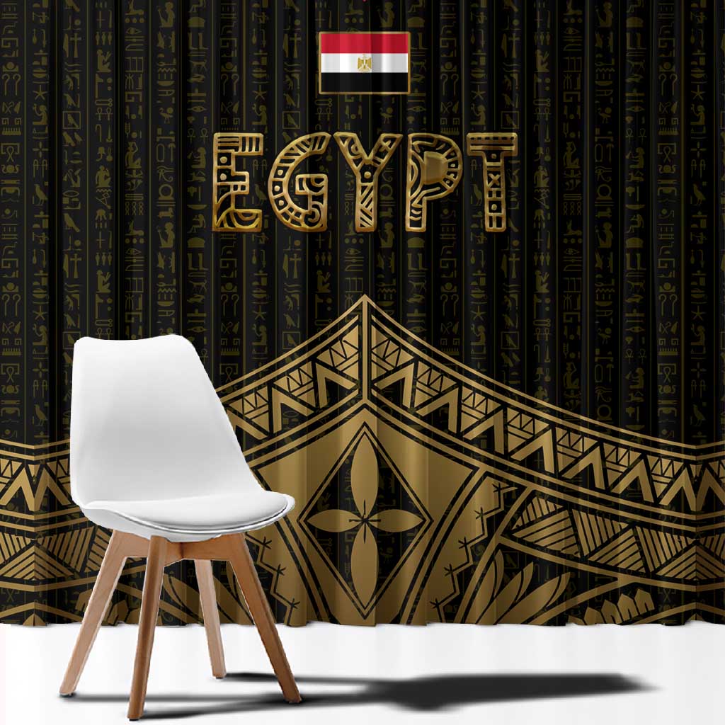 Ankh Eye of Horus Egypt Window Curtain Ancient Black Gold Hieroglyph Spirit - African Pride