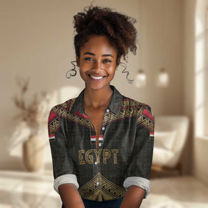 Ankh Eye of Horus Egypt Women Casual Shirt Ancient Black Gold Hieroglyph Spirit - African Pride