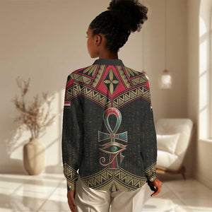 Ankh Eye of Horus Egypt Women Casual Shirt Ancient Black Gold Hieroglyph Spirit - African Pride