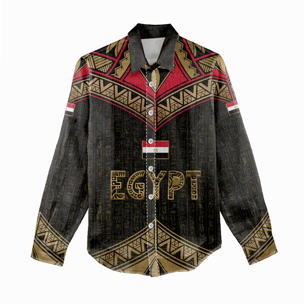 Ankh Eye of Horus Egypt Women Casual Shirt Ancient Black Gold Hieroglyph Spirit - African Pride