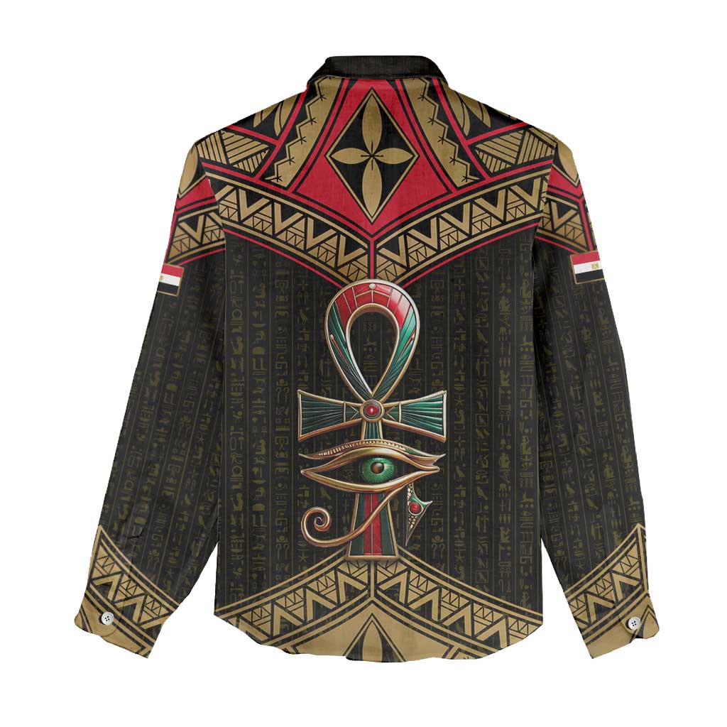Ankh Eye of Horus Egypt Women Casual Shirt Ancient Black Gold Hieroglyph Spirit - African Pride