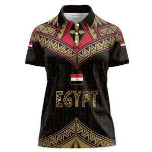 Ankh Eye of Horus Egypt Women Polo Shirt Ancient Black Gold Hieroglyph Spirit - African Pride