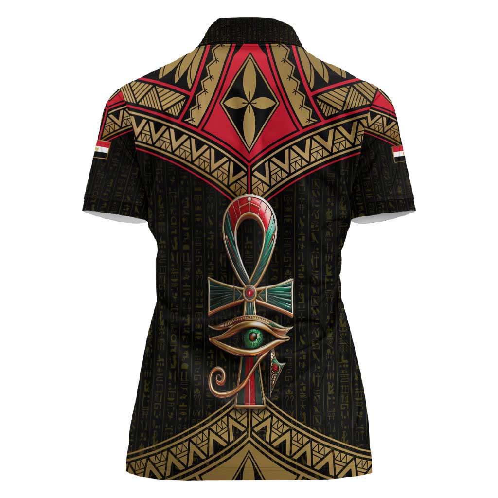 Ankh Eye of Horus Egypt Women Polo Shirt Ancient Black Gold Hieroglyph Spirit - African Pride