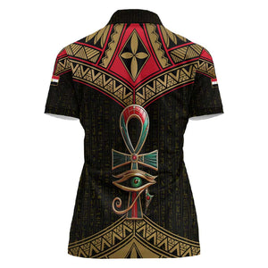 Ankh Eye of Horus Egypt Women Polo Shirt Ancient Black Gold Hieroglyph Spirit - African Pride