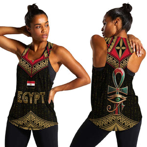 Ankh Eye of Horus Egypt Women Racerback Tank Ancient Black Gold Hieroglyph Spirit - African Pride