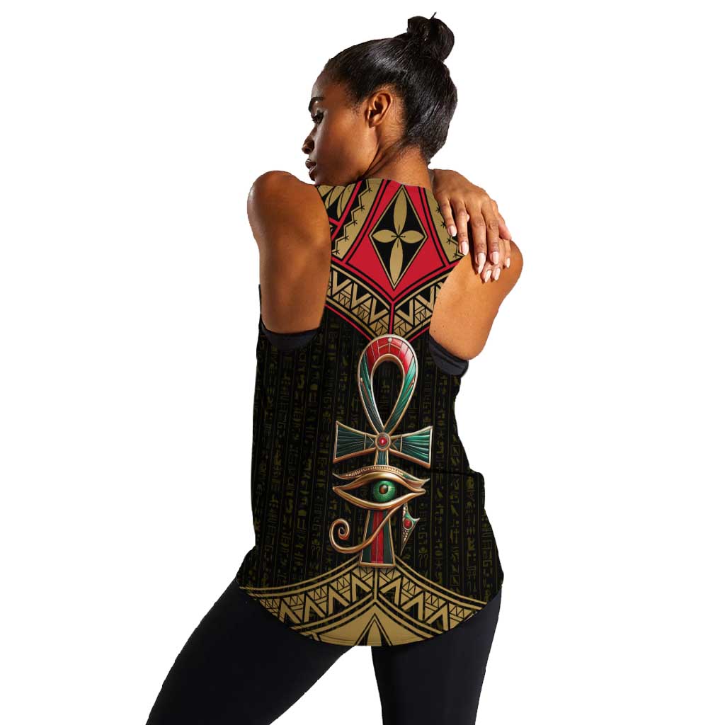 Ankh Eye of Horus Egypt Women Racerback Tank Ancient Black Gold Hieroglyph Spirit - African Pride