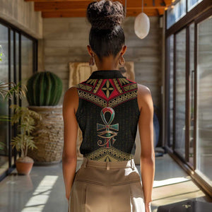 Ankh Eye of Horus Egypt Women Sleeveless Polo Shirt Ancient Black Gold Hieroglyph Spirit - African Pride