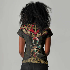 Ankh Eye of Horus Egypt Women V-Neck T-Shirt Ancient Black Gold Hieroglyph Spirit - African Pride