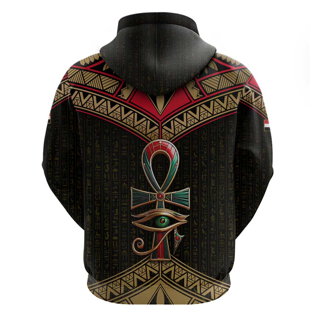 Ankh Eye of Horus Egypt Zip Hoodie Ancient Black Gold Hieroglyph Spirit - African Pride