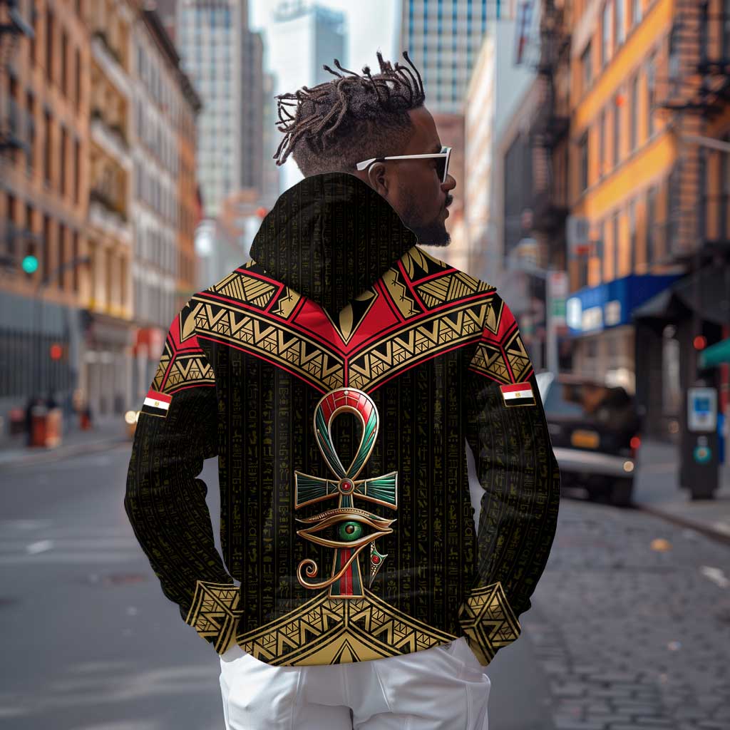 Ankh Eye of Horus Egypt Zip Hoodie Ancient Black Gold Hieroglyph Spirit - African Pride