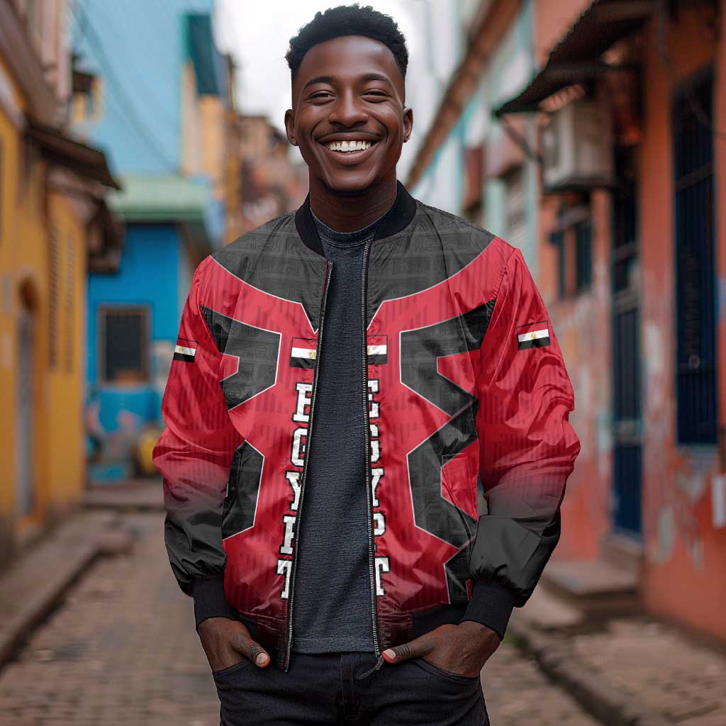 Egypt Flag Emblem Bomber Jacket Red Black Bold Spirit - African Pride