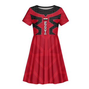 Egypt Flag Emblem Kid Short Sleeve Dress Red Black Bold Spirit - African Pride