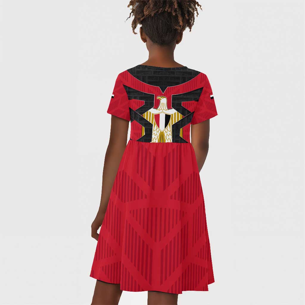 Egypt Flag Emblem Kid Short Sleeve Dress Red Black Bold Spirit - African Pride