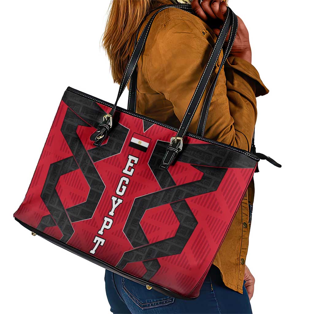 Egypt Flag Emblem Leather Tote Bag Red Black Bold Spirit - African Pride