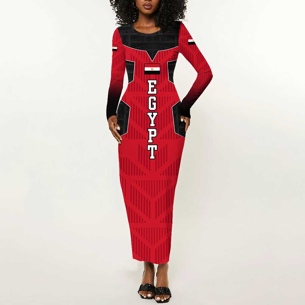 Egypt Flag Emblem Long Sleeve Bodycon Dress Red Black Bold Spirit - African Pride