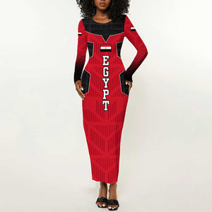 Egypt Flag Emblem Long Sleeve Bodycon Dress Red Black Bold Spirit - African Pride
