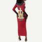 Egypt Flag Emblem Long Sleeve Bodycon Dress Red Black Bold Spirit - African Pride