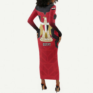 Egypt Flag Emblem Long Sleeve Bodycon Dress Red Black Bold Spirit - African Pride