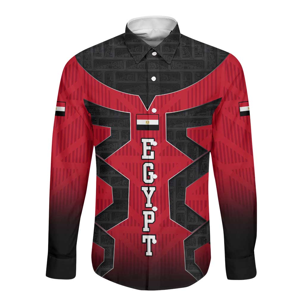 Egypt Flag Emblem Long Sleeve Button Shirt Red Black Bold Spirit - African Pride