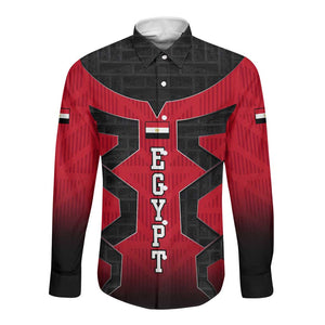 Egypt Flag Emblem Long Sleeve Button Shirt Red Black Bold Spirit - African Pride