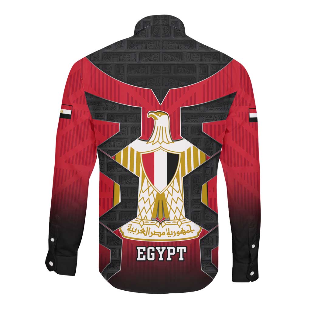 Egypt Flag Emblem Long Sleeve Button Shirt Red Black Bold Spirit - African Pride