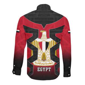 Egypt Flag Emblem Long Sleeve Button Shirt Red Black Bold Spirit - African Pride