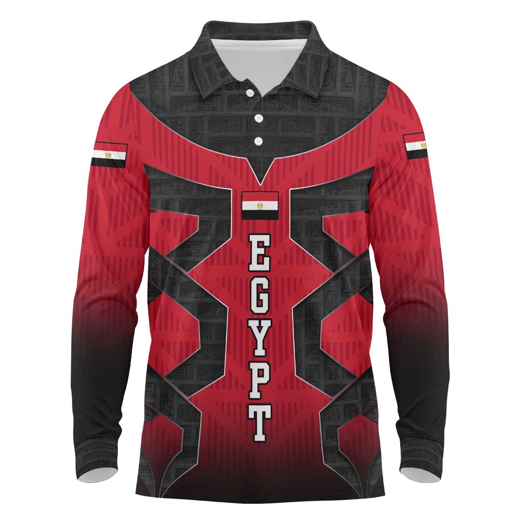 Egypt Flag Emblem Long Sleeve Polo Shirt Red Black Bold Spirit - African Pride