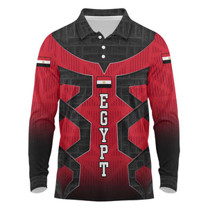 Egypt Flag Emblem Long Sleeve Polo Shirt Red Black Bold Spirit - African Pride