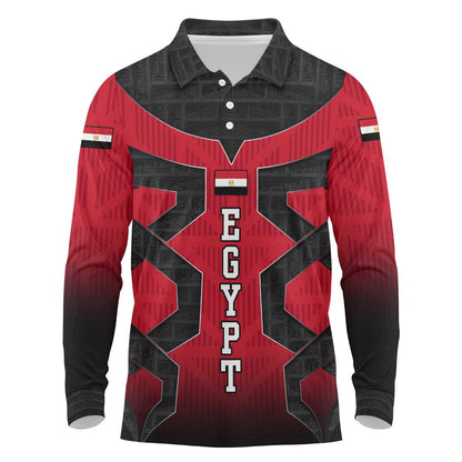 Egypt Flag Emblem Long Sleeve Polo Shirt Red Black Bold Spirit - African Pride