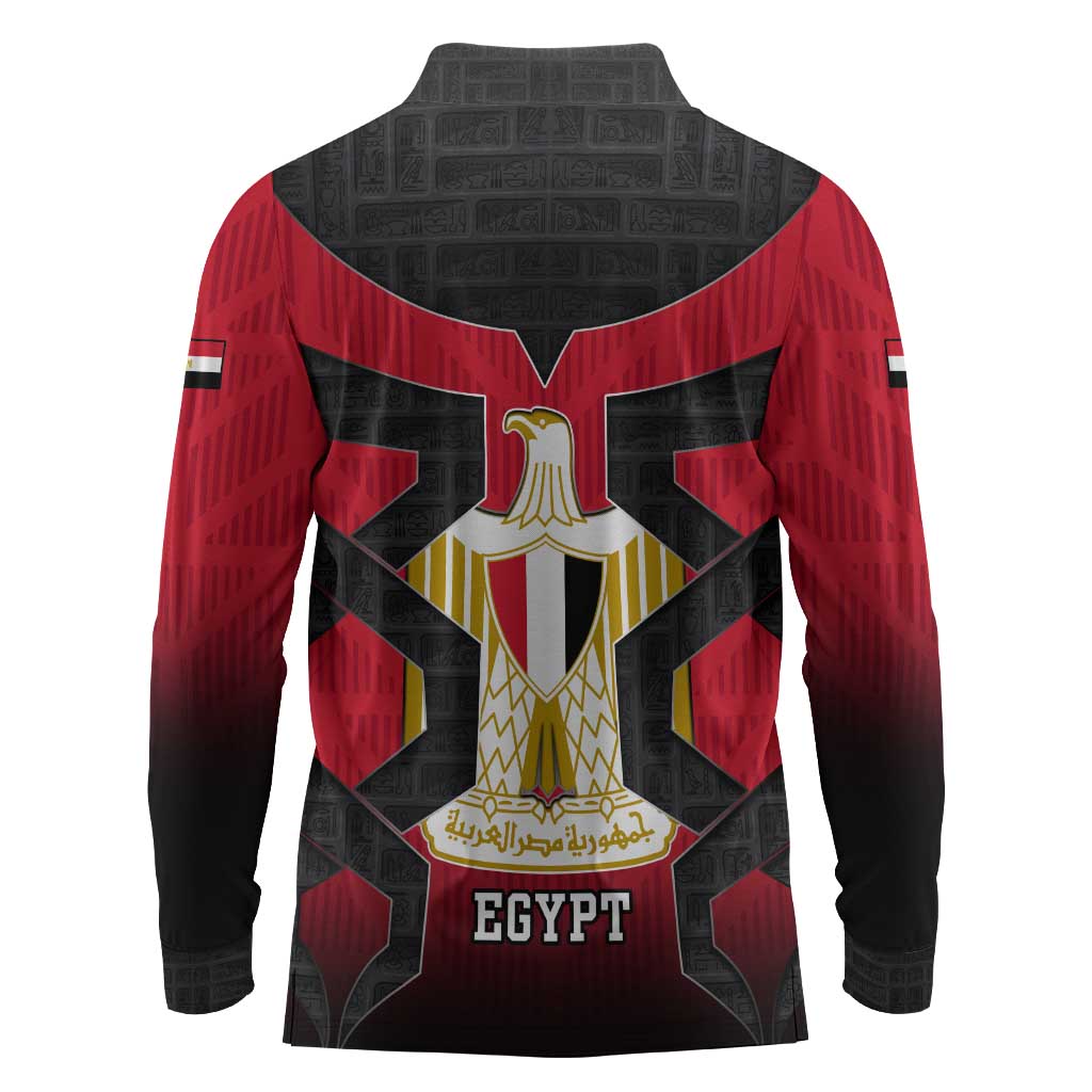 Egypt Flag Emblem Long Sleeve Polo Shirt Red Black Bold Spirit - African Pride