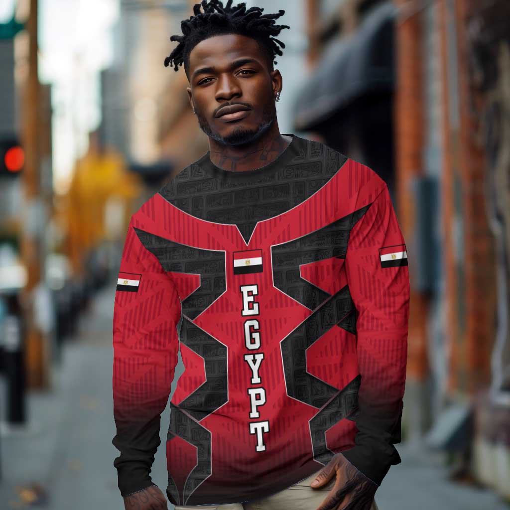 Egypt Flag Emblem Long Sleeve Shirt Red Black Bold Spirit - African Pride