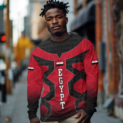Egypt Flag Emblem Long Sleeve Shirt Red Black Bold Spirit - African Pride