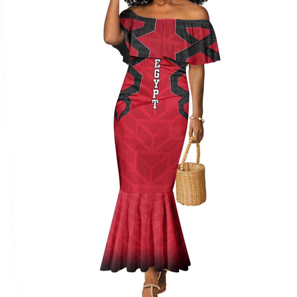 Egypt Flag Emblem Mermaid Dress Red Black Bold Spirit - African Pride