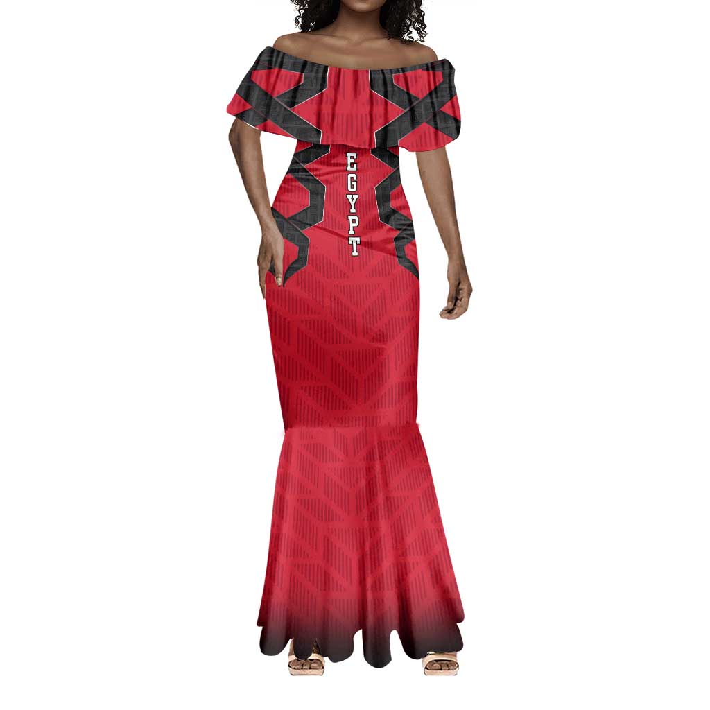 Egypt Flag Emblem Mermaid Dress Red Black Bold Spirit - African Pride