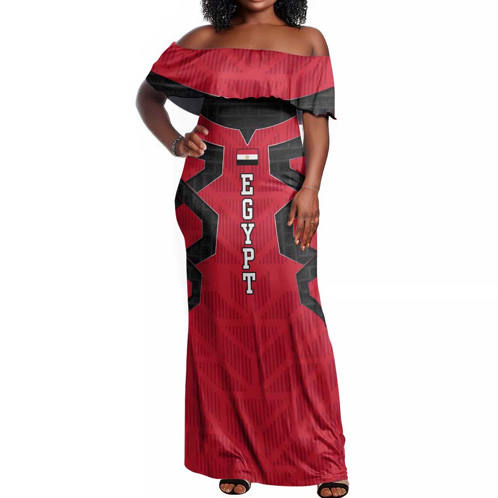 Egypt Flag Emblem Off Shoulder Maxi Dress Red Black Bold Spirit - African Pride