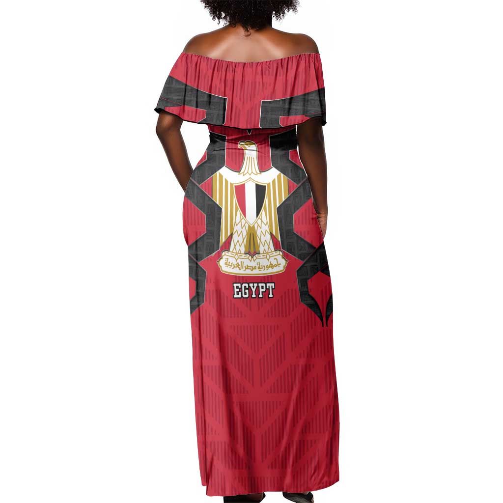 Egypt Flag Emblem Off Shoulder Maxi Dress Red Black Bold Spirit - African Pride