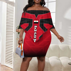 Egypt Flag Emblem Off Shoulder Short Dress Red Black Bold Spirit - African Pride