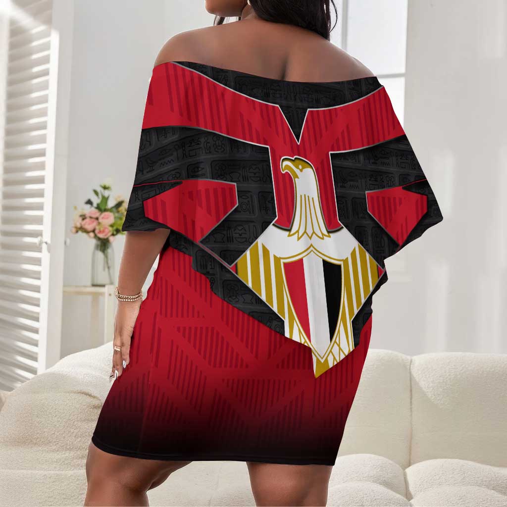 Egypt Flag Emblem Off Shoulder Short Dress Red Black Bold Spirit - African Pride