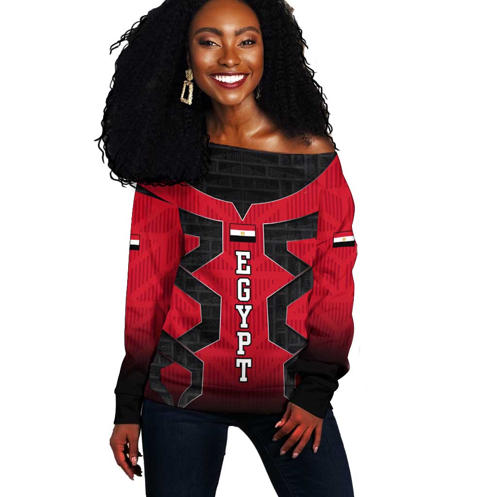Egypt Flag Emblem Off Shoulder Sweater Red Black Bold Spirit - African Pride