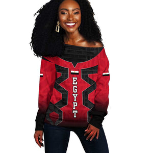 Egypt Flag Emblem Off Shoulder Sweater Red Black Bold Spirit - African Pride