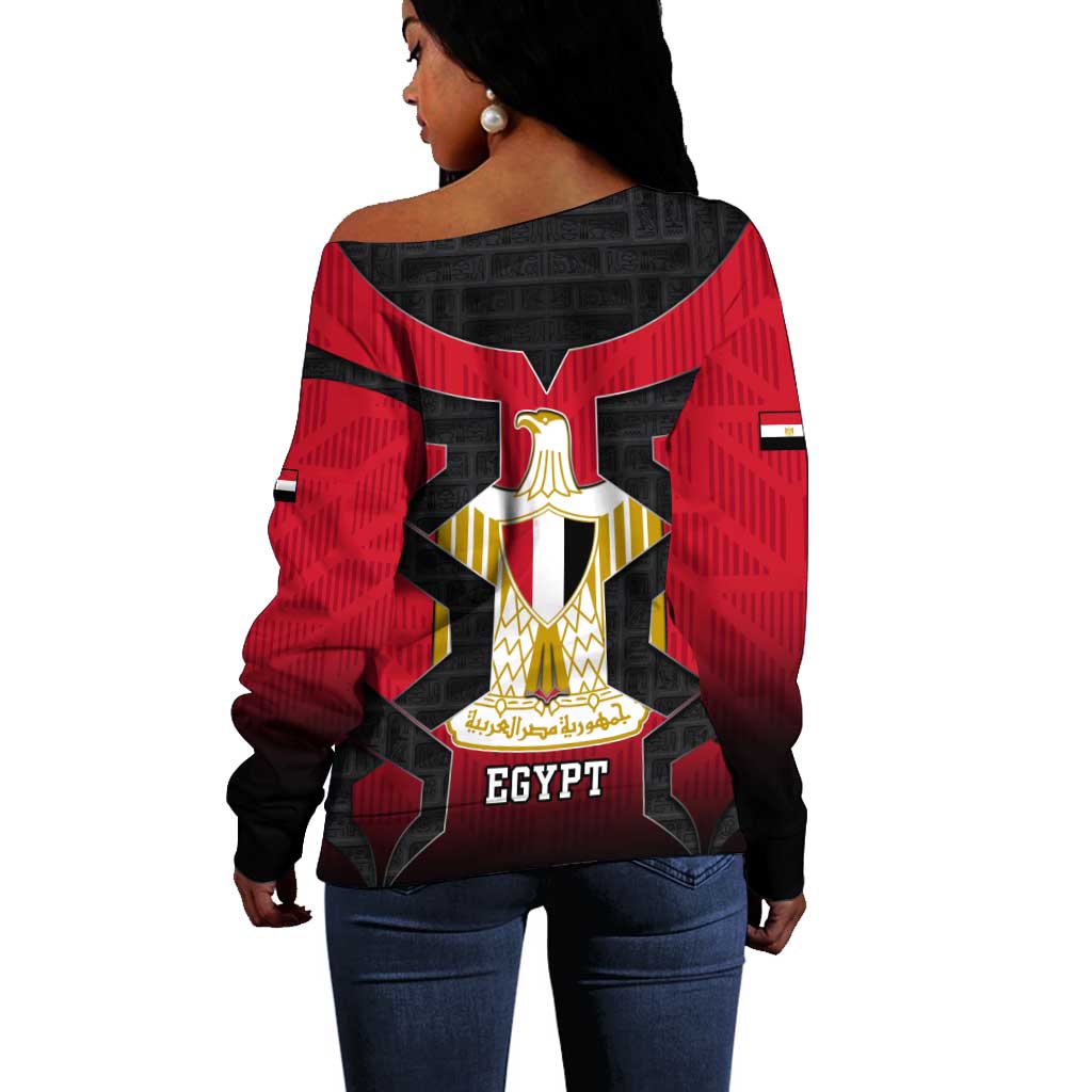 Egypt Flag Emblem Off Shoulder Sweater Red Black Bold Spirit - African Pride